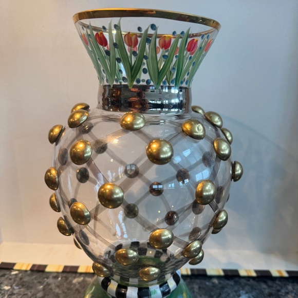 MacKenzie-Childs Other - MacKenzie Childs Circus William Courtly Check Tulips Glass Vase  10.5”